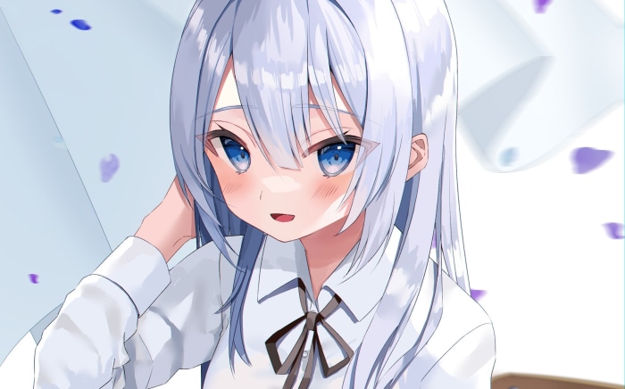 Anime girl with white hair and blue eyes