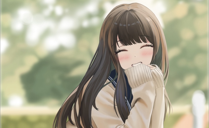 Anime girl with brown hair smiling