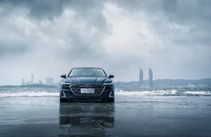 Audi A7L 55 TFSI quattro S line on a beach