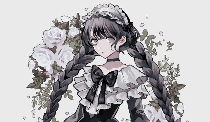 Girl in Maid Outfit with White Roses