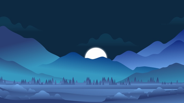 Minimalist Night Landscape with Mountains and Moon