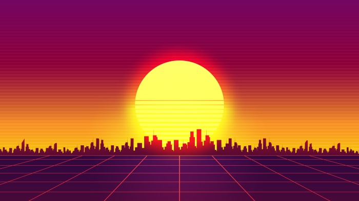 Retro Wave Cityscape Sunset 4K