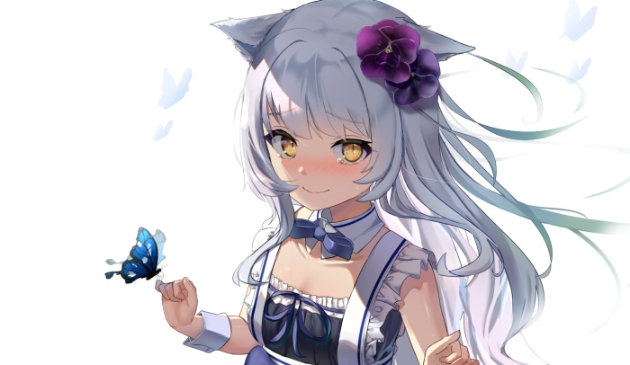 Anime girl with cat ears and butterfly