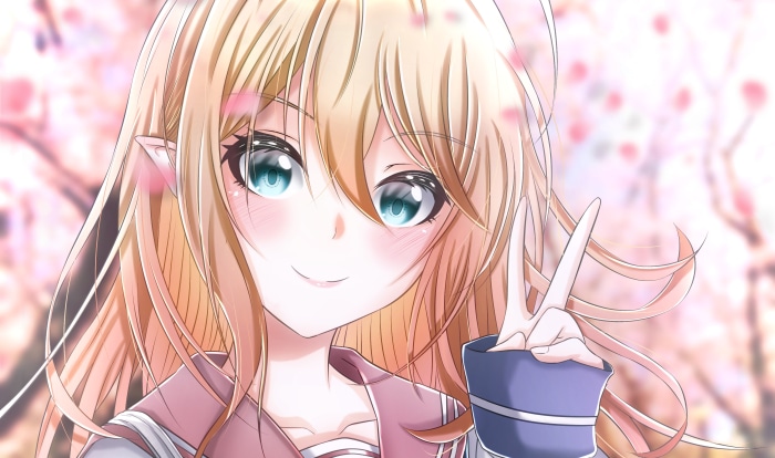 Anime girl with blonde hair and blue eyes