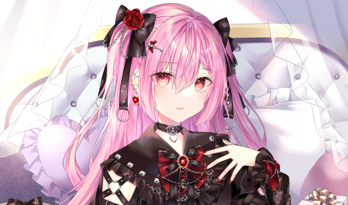 Girl with pink hair and gothic dress