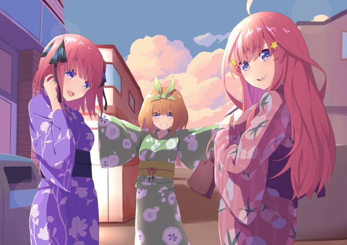 The Quintessential Quintuplets Itsuki, Yotsuba, and Nino in Yukatas