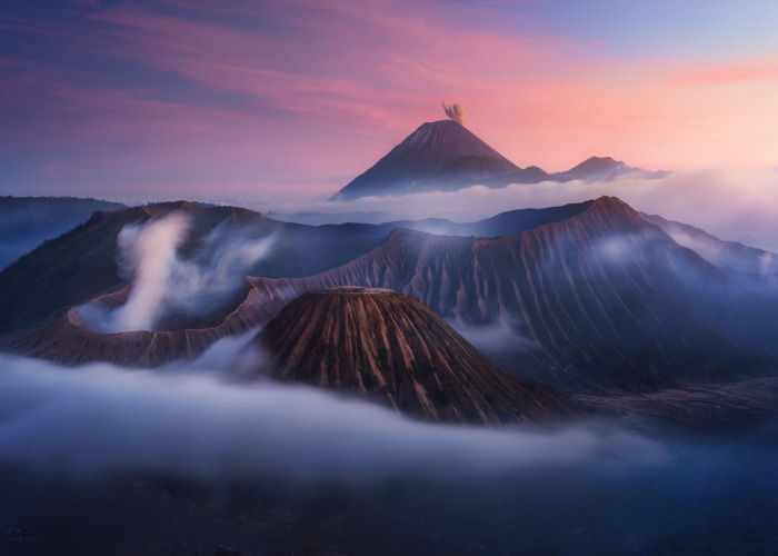 Mount Bromo Volcano at Sunrise with Clouds