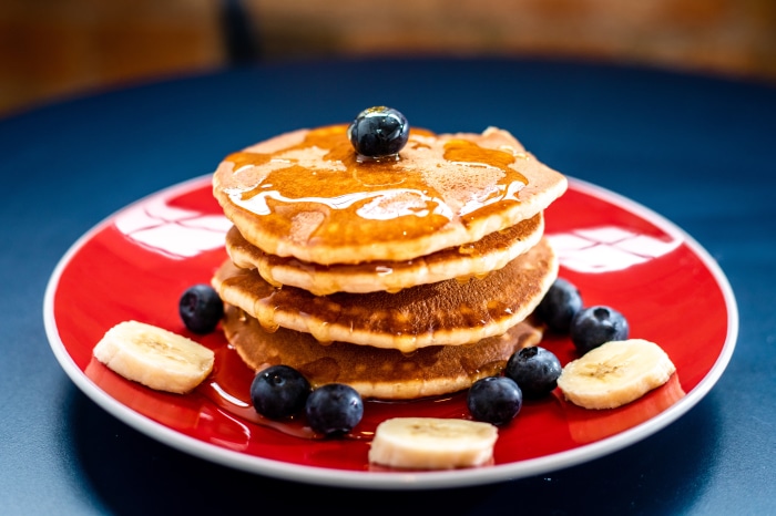 Stack of Pancakes with Blueberries and Bananas 4K