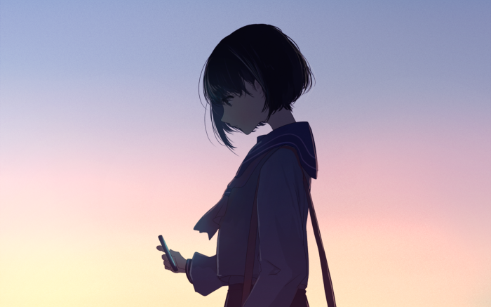 Girl in School Uniform Looking at Phone