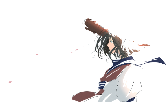 Anime girl in sailor uniform with flower petals