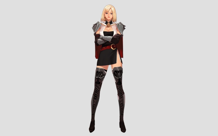 Woman in black dress and thigh-high boots