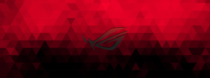 Asus ROG logo on red and black geometric background