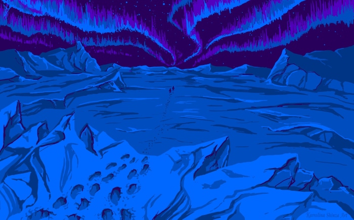 Fantasy Landscape with Aurora Borealis