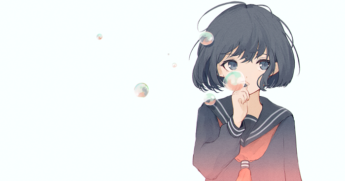 Anime girl blowing bubbles