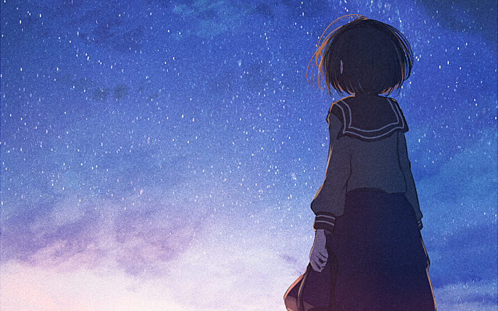 Girl looking at starry sky
