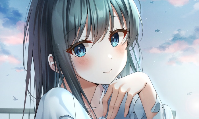 Anime girl with blue eyes and dark hair