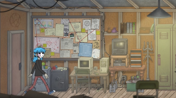 Sally Face in a cluttered room