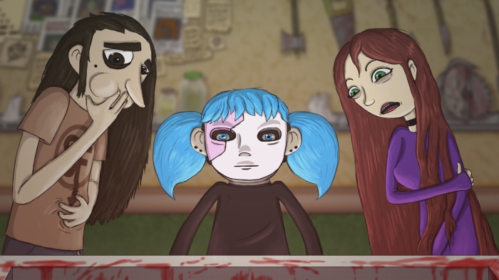 Sally Face characters in a room