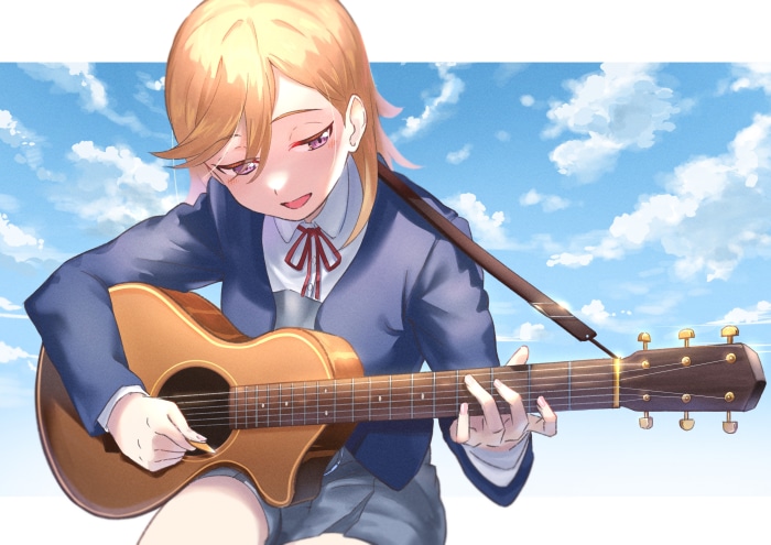 Kanon Shibuya from Love Live! Superstar!! playing guitar