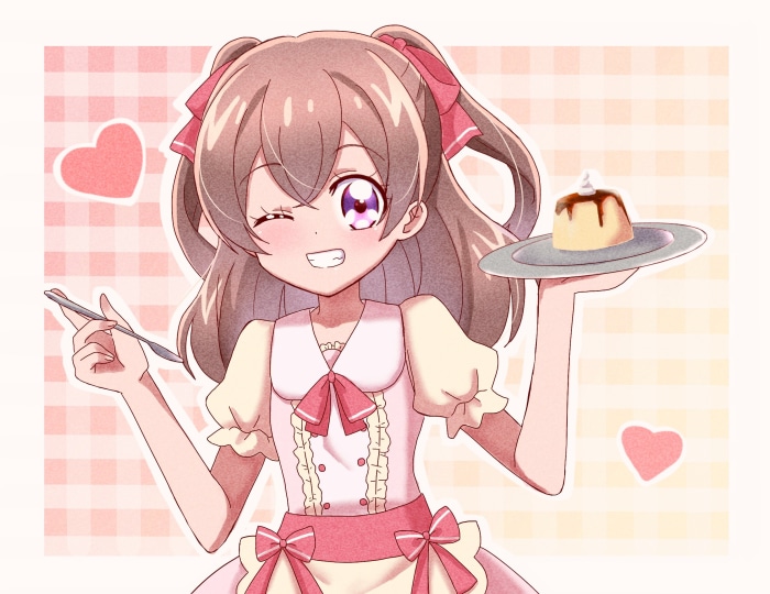 Nagomi Yui from Delicious Party Precure holding pudding