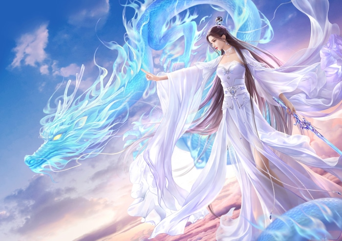 Fantasy Woman with Blue Dragon