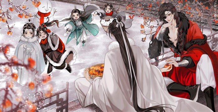 Characters from Mo Dao Zu Shi and Tian Guan Ci Fu in snow