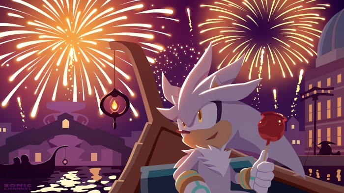 Silver the Hedgehog in Soleanna during fireworks
