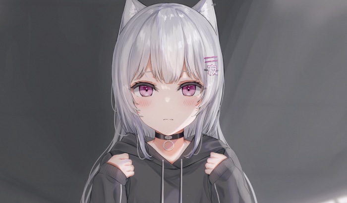 Girl with cat ears and purple eyes
