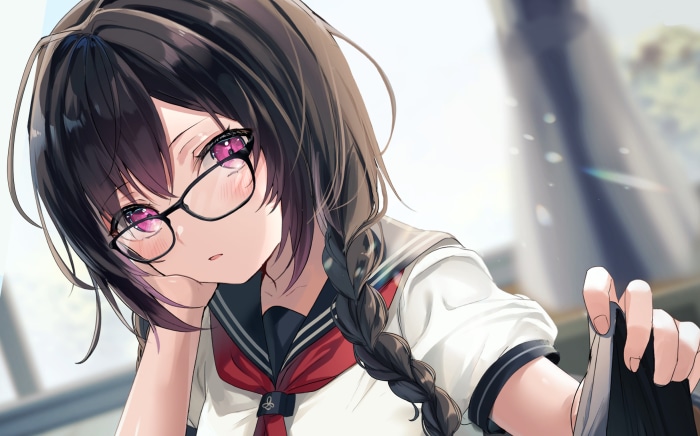 Anime girl with glasses and braid