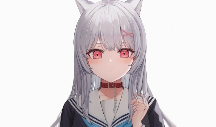 Anime girl with cat ears and red eyes