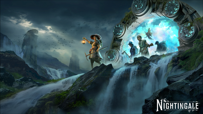 Nightingale game art with portal and explorers