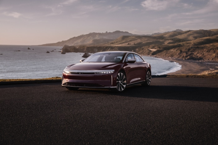 Lucid Air Grand Touring car on a coastal road