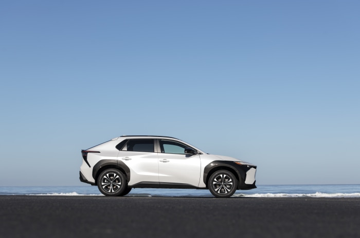 Toyota BZ4X electric SUV by the ocean