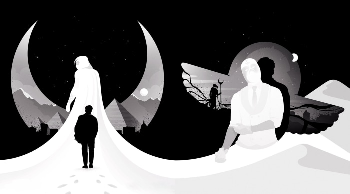 Moon Knight in a desert landscape