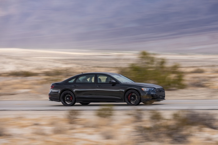 Audi S8 4K driving on a desert road
