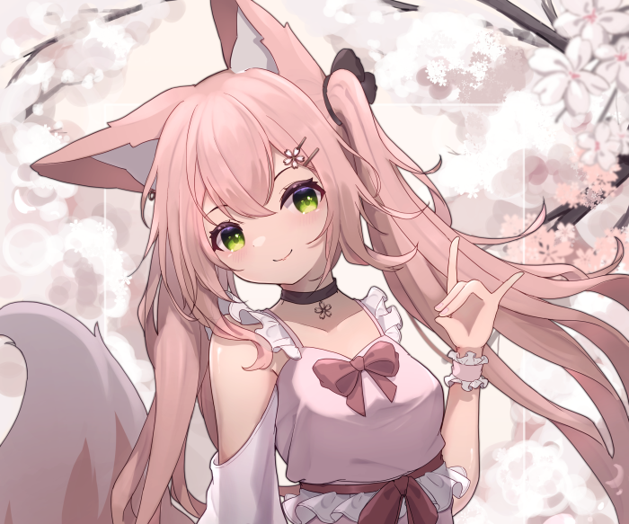 Pink-haired anime girl with fox ears
