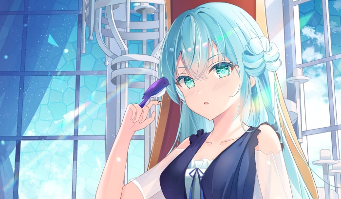 Girl with blue hair and a bird