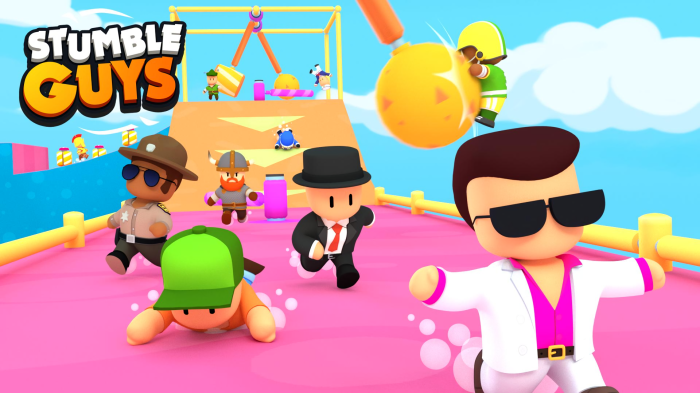 Stumble Guys characters on obstacle course