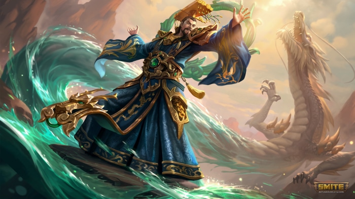 Yu Huang from Smite with a dragon and water