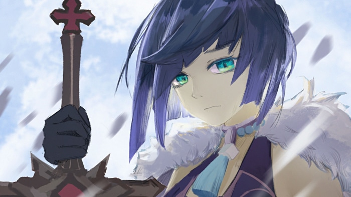 Yelan from Genshin Impact holding a sword