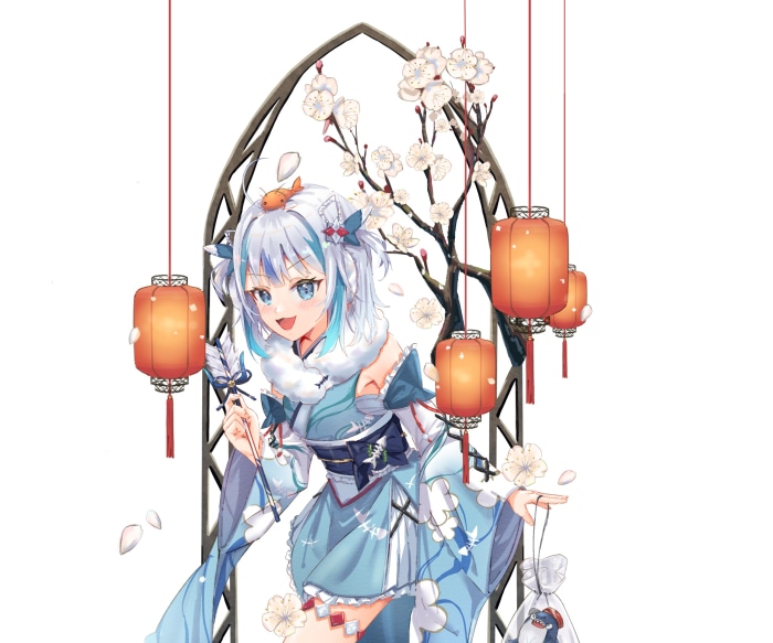 Gawr Gura from Hololive with lanterns