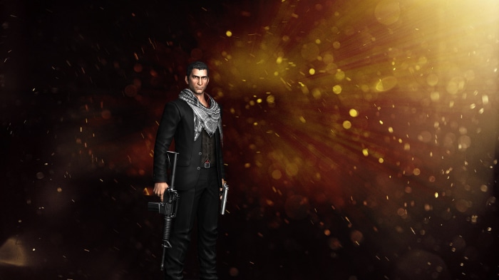 Azad Kara with rifle and pistol