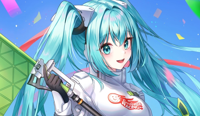 Hatsune Miku from Vocaloid in racing outfit