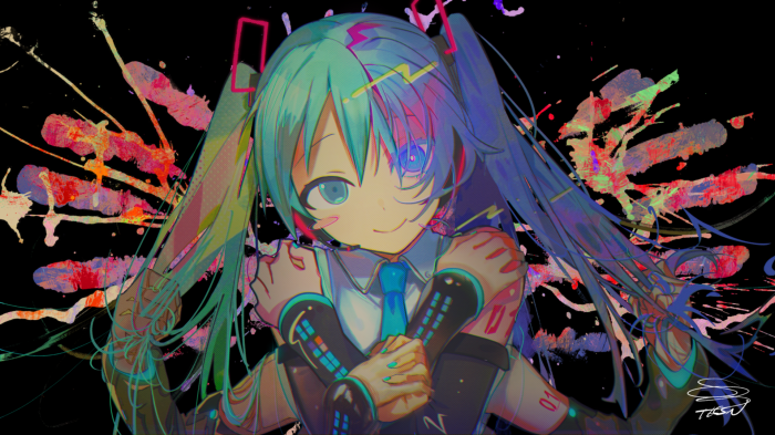 Hatsune Miku Digital Art with Abstract Splatter