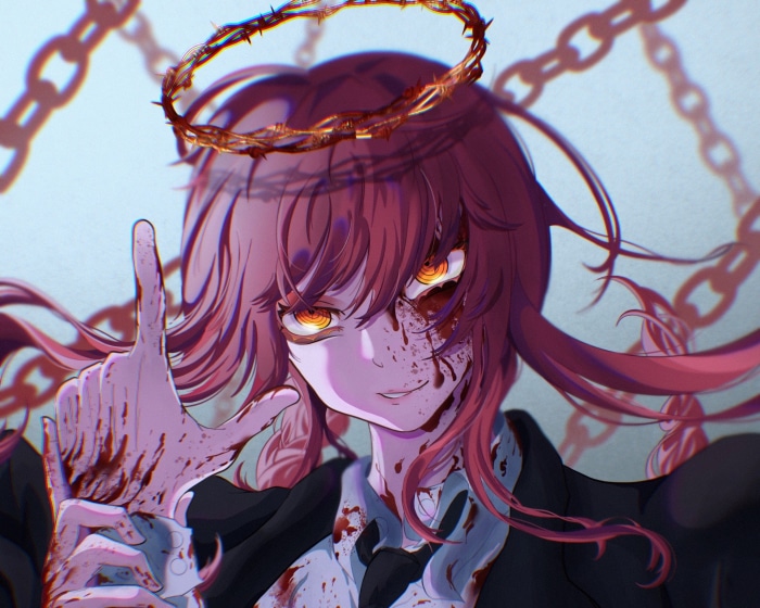 Makima from Chainsaw Man with a thorny halo