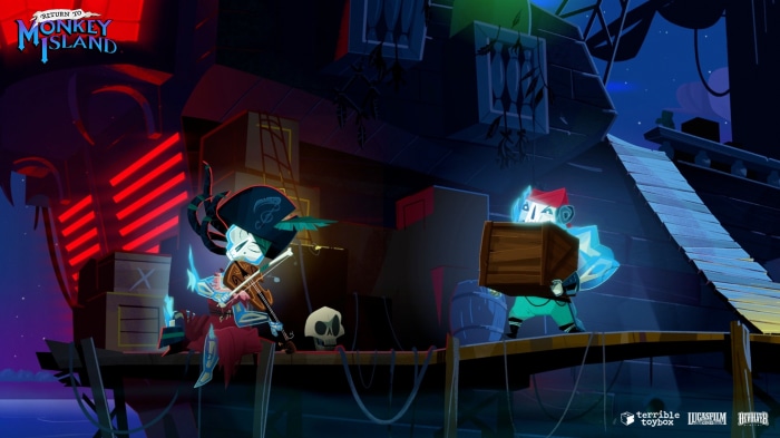 Return to Monkey Island characters on a dock