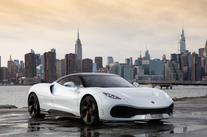 Deus Vayenne Concept car in front of New York City skyline