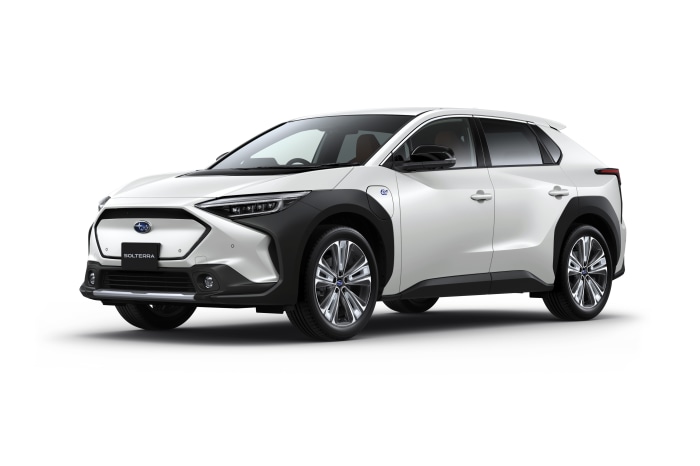 White Subaru Solterra electric SUV 4K