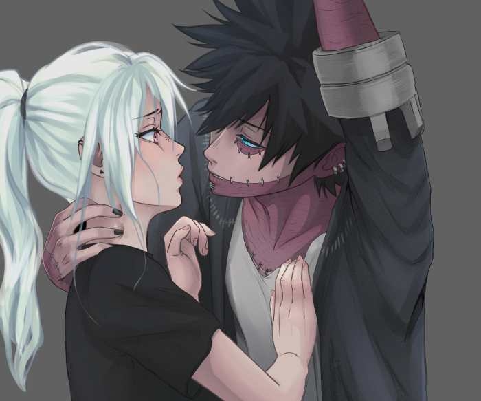 Dabi and a woman in an intense moment from My Hero Academia