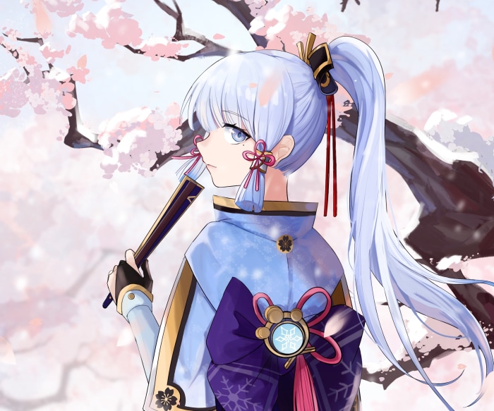 Kamisato Ayaka from Genshin Impact with Cherry Blossoms